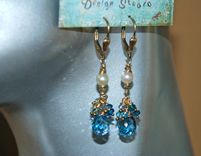 Gold Blue Topaz & Diamond Earrings 1 small