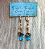 Gold Blue Topaz & Diamond Earrings 2 small