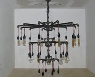 3 Tier 30 Bulb Chandelier - Industrial Steampunk - Black Malleable Iron 3 small