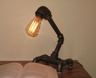 Industrial Black Metal Pipe Desk Lamp W/ Touch Dimmer, Edison Bulb Included 2 small