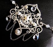 Custom Bridal Jewelry Taj Mahal Necklace Sterling Silver, Quartz, Pearls 4 small
