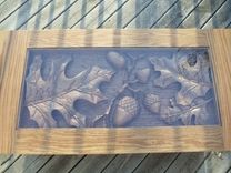 Oak Coffee Table, Oak Leaf & Acorn Scene, Hand Carved By Jeremy & Scott, Lazy River Studio 2 small