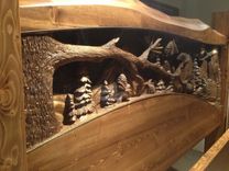 King Size Headboard & Footboard, Waterfall & Pine Forest Scene, Hand Carved By Jeremy & Scott 4 small