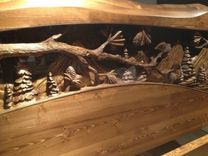 King Size Headboard & Footboard, Waterfall & Pine Forest Scene, Hand Carved By Jeremy & Scott 6 small