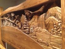 King Size Headboard & Footboard, Waterfall & Pine Forest Scene, Hand Carved By Jeremy & Scott 5 small