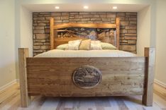 King Size Headboard & Footboard, Waterfall & Pine Forest Scene, Hand Carved By Jeremy & Scott 1 small