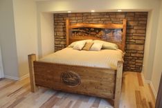 King Size Headboard & Footboard, Waterfall & Pine Forest Scene, Hand Carved By Jeremy & Scott 2 small