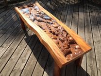 Custom Coffee Table With Blossom Tree Scene, Hand Carved By Jeremy & Scott, Lazy River Studio 1 small