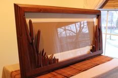Fine Art Frame With Cat Tail / Pond Scene, Hand Carved By  Jeremy & Scott, Lazy River Studio 1 small