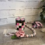 Courtly Candle Pink Rose Checked Decor Bundle Checked Candle Black Pink Decor 4 small