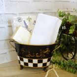 Vintage Check Small Towel Caddy Holder Black And White Check Vanity Organizer 5 small