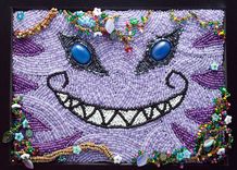 Bead Embroidered Cheshire Cat Painting 1 small