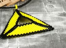 Triangle Beadwork Pendant With Black And Yellow Seed Beads 1 small