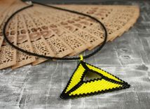 Triangle Beadwork Pendant With Black And Yellow Seed Beads 3 small