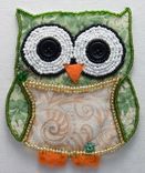 Little Green Fabric And Bead Embroidery Owl 1 small