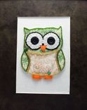 Little Green Fabric And Bead Embroidery Owl 2 small