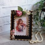 Courtly Vintage Checks Picture Frame Hand Painted Black White Checked Picture 5 small