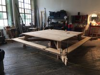 Massive Farm Table Made Of Reclaimed Heart Pine With Steel Bands And Hand Wrought Copper Nails 4 small