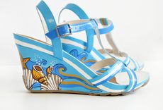 Summer Wedding Shoes/Hand Painted Shoes / Hand Painted Wedge Shoes/ Summer Shoes/ Blue Wedges 1 small