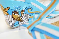 Summer Wedding Shoes/Hand Painted Shoes / Hand Painted Wedge Shoes/ Summer Shoes/ Blue Wedges 3 small
