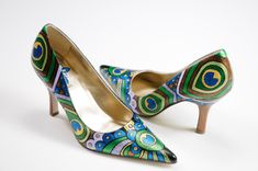 Hand Painted Shoes- Peacock Lady Pumps- Peacock Painted Heels 2 small