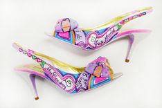Hand Painted Wedding Shoes - Bridal Shoes - Hand Painted Heels- Purple/ Pink Shoes 1 small