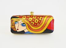 Gold Clotch - Hand Painted Clotch- Leather Clutch - Girl Bag- Fancy Clotch- Red Small Clotch 1 small