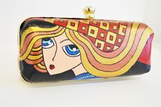 Gold Clotch - Hand Painted Clotch- Leather Clutch - Girl Bag- Fancy Clotch- Red Small Clotch 3 small