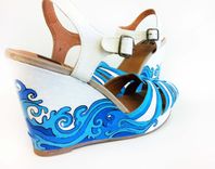 Summer Hand Painted Shoes/  Summer Wedding Shoes/ Blue Wedges/Bridal Summer Shoes 1 small