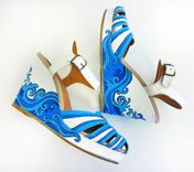 Summer Hand Painted Shoes/  Summer Wedding Shoes/ Blue Wedges/Bridal Summer Shoes 2 small
