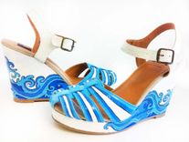 Summer Hand Painted Shoes/  Summer Wedding Shoes/ Blue Wedges/Bridal Summer Shoes 4 small