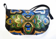 Peacock Leather Purse - Hand Painted Purse- Peacock Small Bag - Colorful Bag 2 small