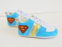 Baby Shoes/ Baby Sneaker/ Super Man/ Hand Painted/ White Leather Infant Shoes 2 small