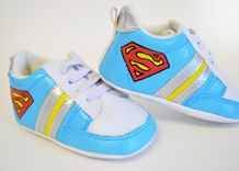 Baby Shoes/ Baby Sneaker/ Super Man/ Hand Painted/ White Leather Infant Shoes 4 small