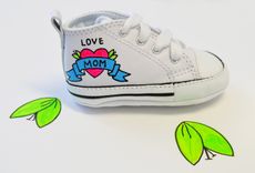 Baby Shoes/ Baby Converse/ Love Mom Shoes/ Hand Painted/ White Leather Infant Shoes 1 small