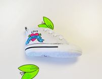 Baby Shoes/ Baby Converse/ Love Mom Shoes/ Hand Painted/ White Leather Infant Shoes 2 small