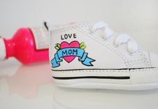 Baby Shoes/ Baby Converse/ Love Mom Shoes/ Hand Painted/ White Leather Infant Shoes 4 small