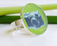 Photo Camera Ring - Apple Green Jewelry - Adjustable Ring - Apple Green Resin Ring - Funky Jewelry 1 small