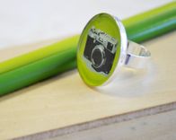 Photo Camera Ring - Apple Green Jewelry - Adjustable Ring - Apple Green Resin Ring - Funky Jewelry 3 small
