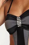St- Barth Black-Grey Trikini- Hand Made Monokini- One Piece Swimsuit 3 small
