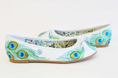 Peacock Flats- Wedding Flats- Hand Painted Shoes 4 small