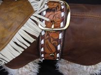 Western Tooled Leather Fringed Dog Coat 2 small