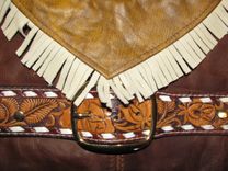 Western Tooled Leather Fringed Dog Coat 3 small