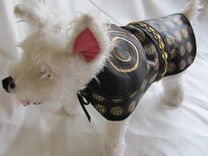 Metallic Spiral And Circles Black Leather Dog Coat 1 small