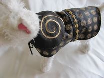 Metallic Spiral And Circles Black Leather Dog Coat 4 small