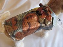 Metallic Printed Muticolor Leather Dog Coat With Vintage Brooch. 3 small