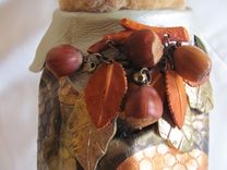 Metallic Printed Muticolor Leather Dog Coat With Vintage Brooch. 4 small