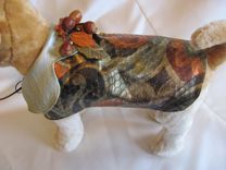 Metallic Printed Muticolor Leather Dog Coat With Vintage Brooch. 1 small