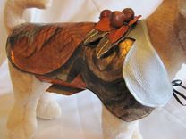 Metallic Printed Muticolor Leather Dog Coat With Vintage Brooch. 6 small