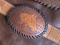 Western Tooled Leather Horse Head Buckle Dog Coat 2 small